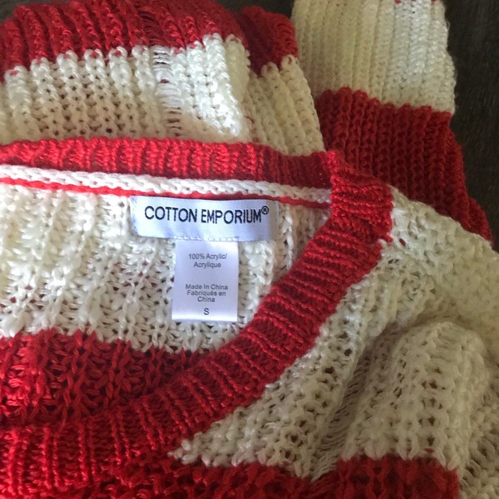 Red & White Striped Distressed Sweater - Picture 5 of 5